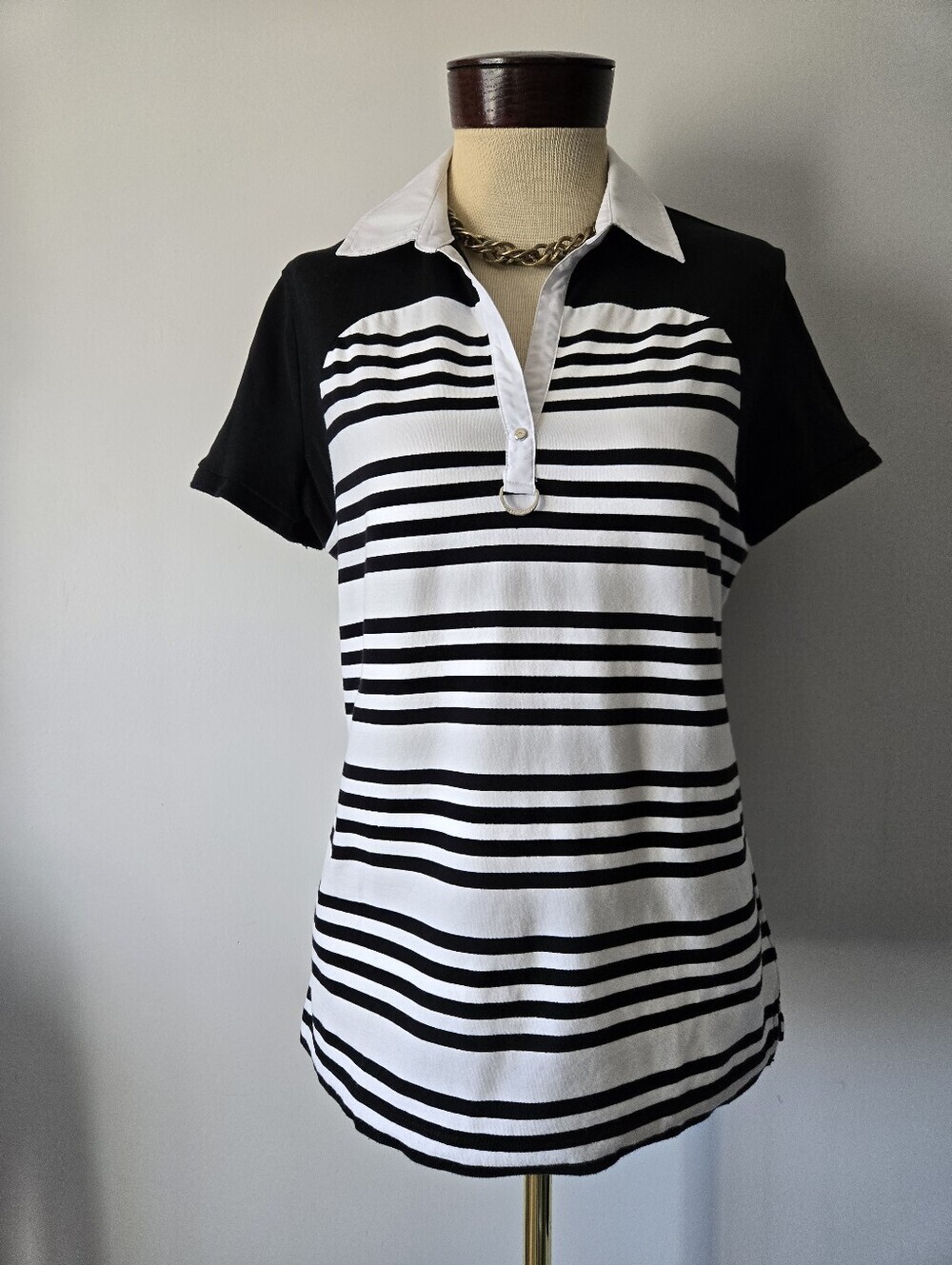 Ralph Lauren LRL Active Golf  Black & White Striped Polo Tee. Size Large
